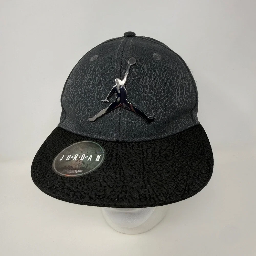 Jordan Youth Snapback Hat Black Grey Elephant Print Metal Jumpman 1623-693